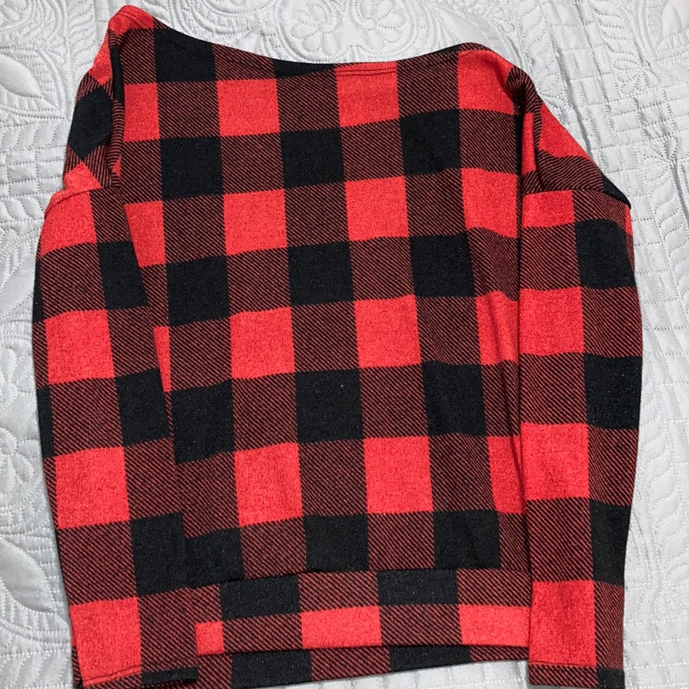 Plaid Cold Shoulder Sweater